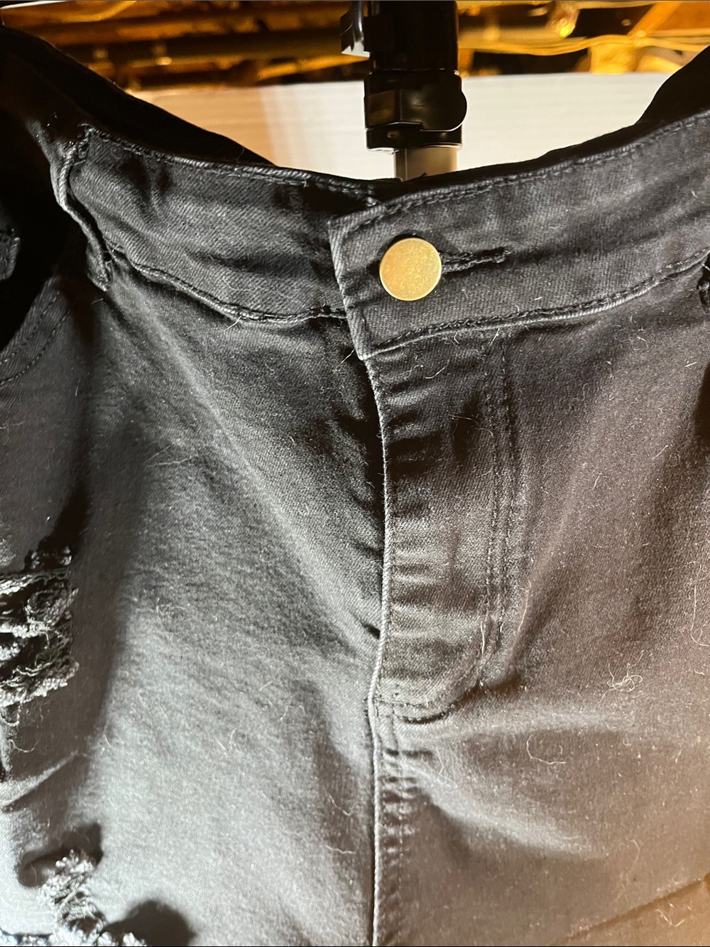 Black Distressed High-Rise Jean Cutoff Shorts - Women's 38 waist - Picture 4 of 6